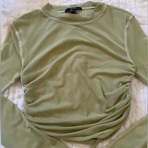 long sleeve green mesh ruched top